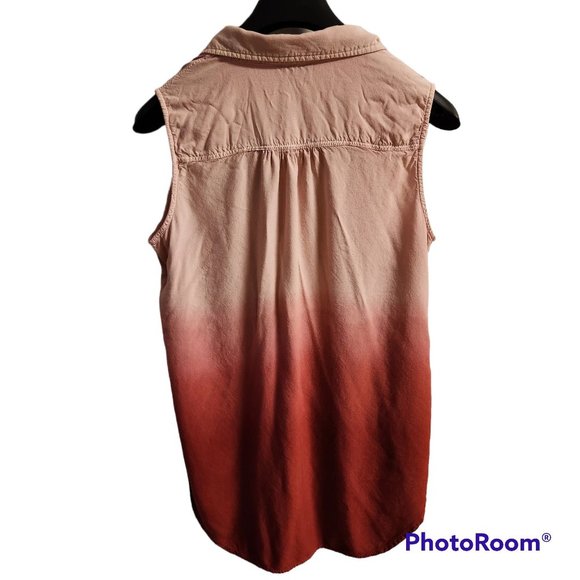 Women's Intro Sz S Sleeveless Ombre Shell Buttons Closure Collar 2 Chest Pockets - Picture 2 of 4